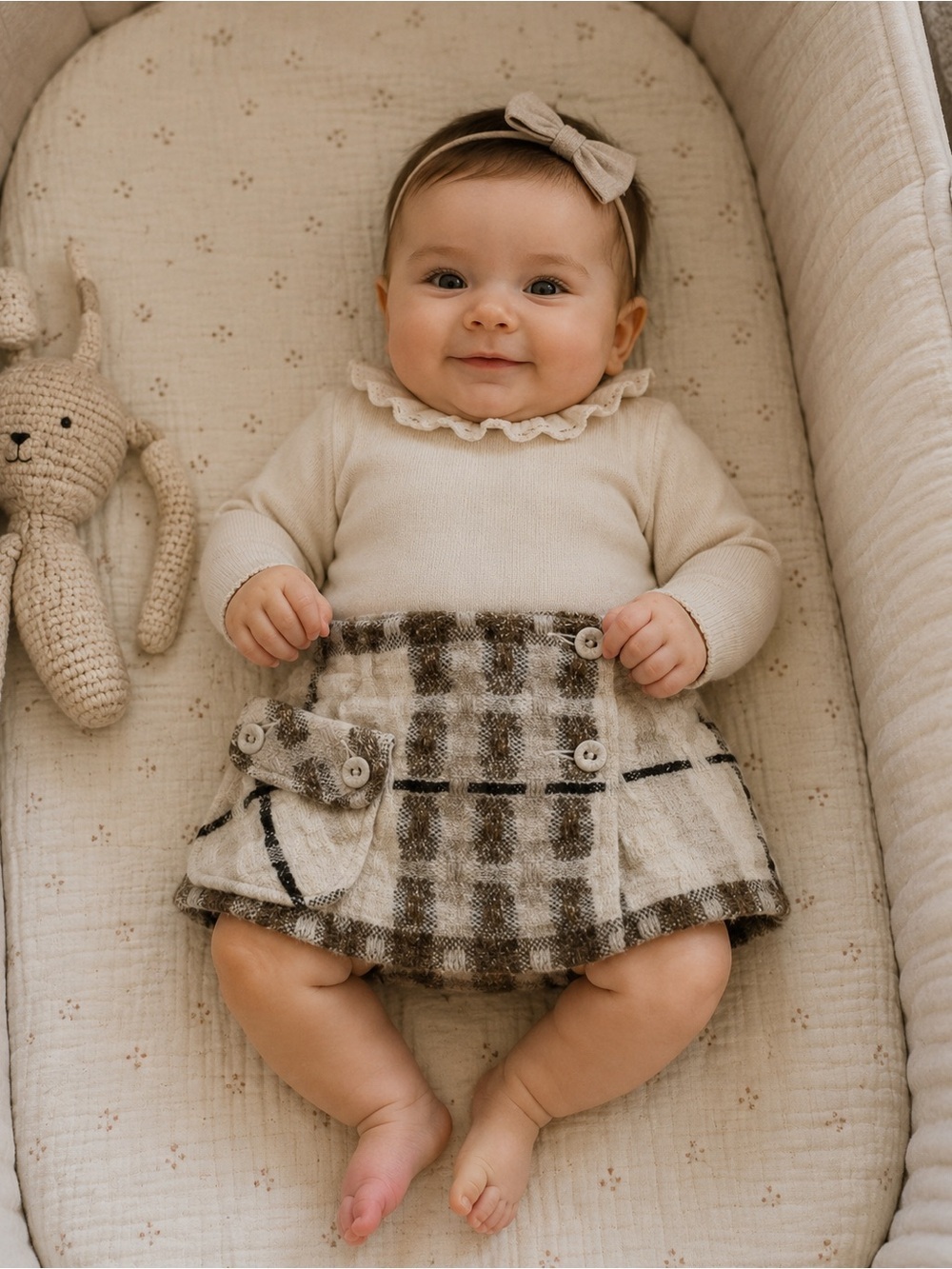 Kid baby skirt wool‎ wrap 3/6 months elastic belt cream